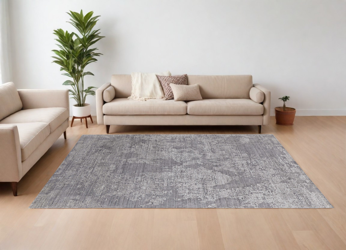 566857 10 x 14 ft. Abstract Hand Woven Worn Faded Rectangle Area Rug, Gray