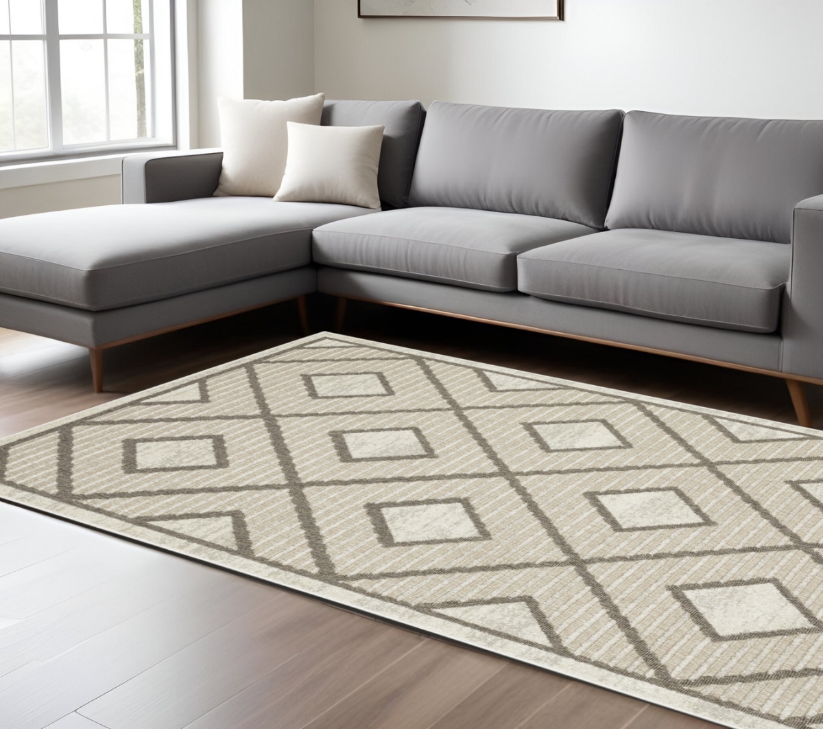 574832 10 x 13 ft. Geometric Rectangle Area Rug, Beige & Brown