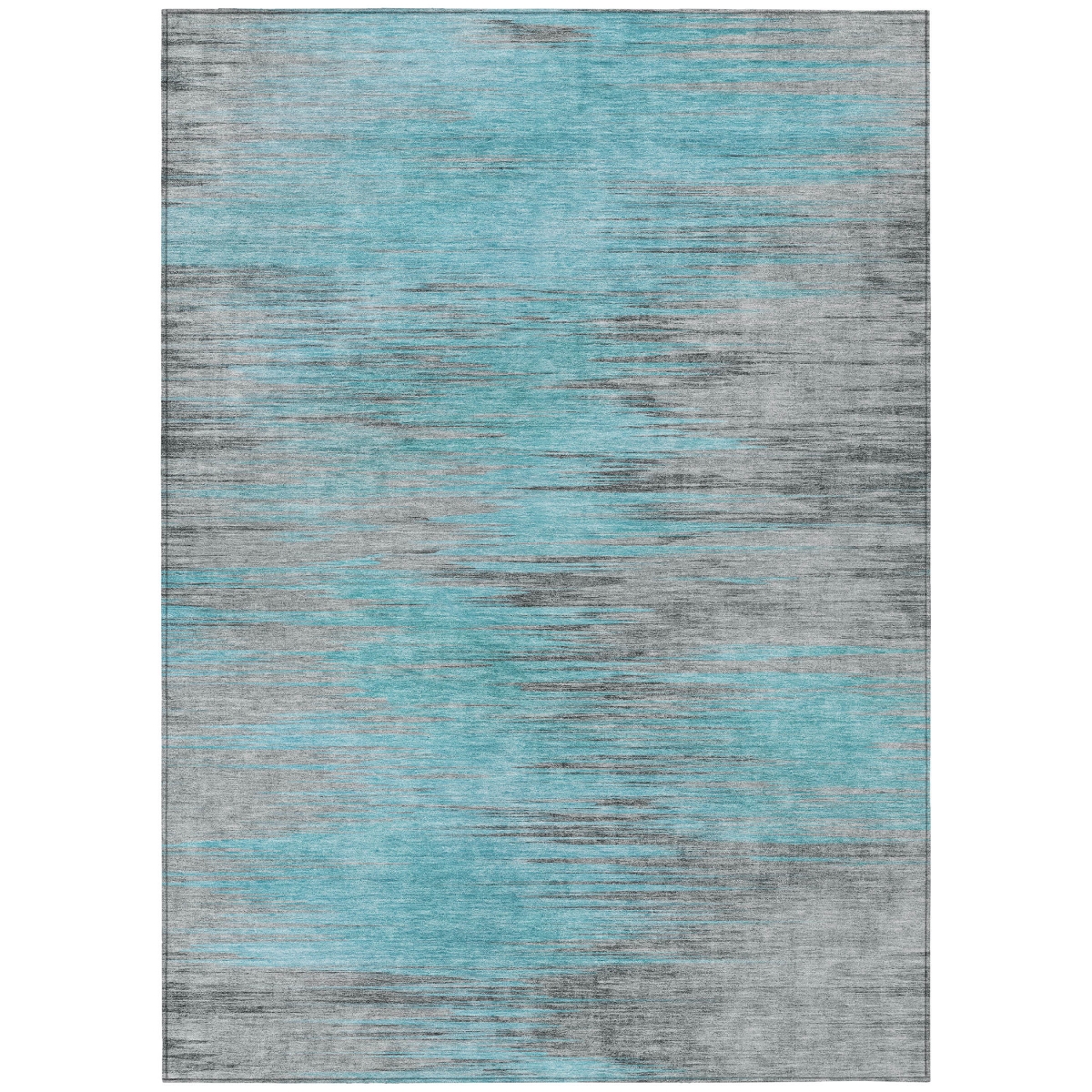 587182 3 x 5 ft. Abstract Washable Indoor & Outdoor Rectangle Area Rug, Teal Blue, Charcoal & Gray
