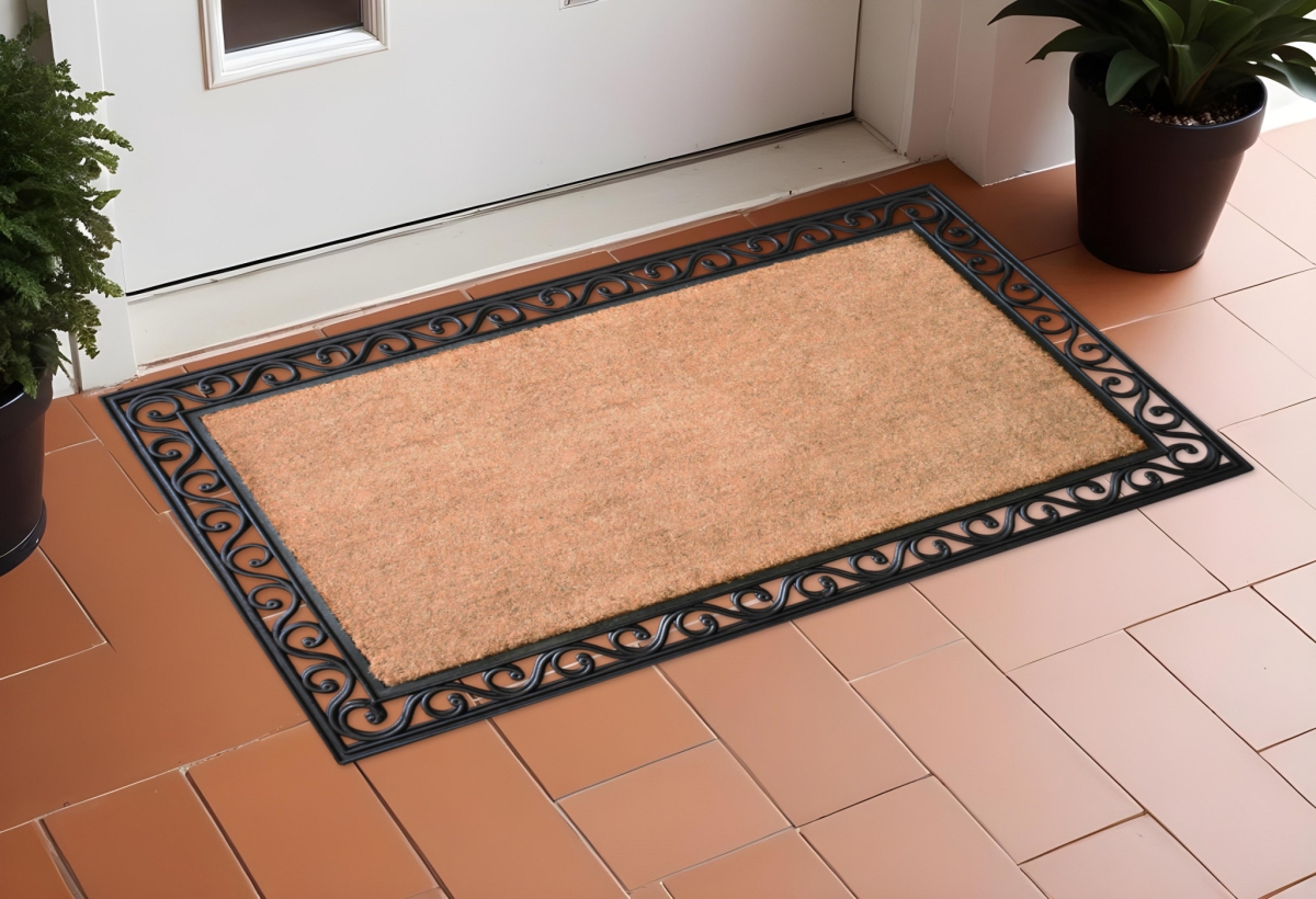 555253 22 x 36 in. Natural & Black Coir Scrollwork Outdoor Door Mat
