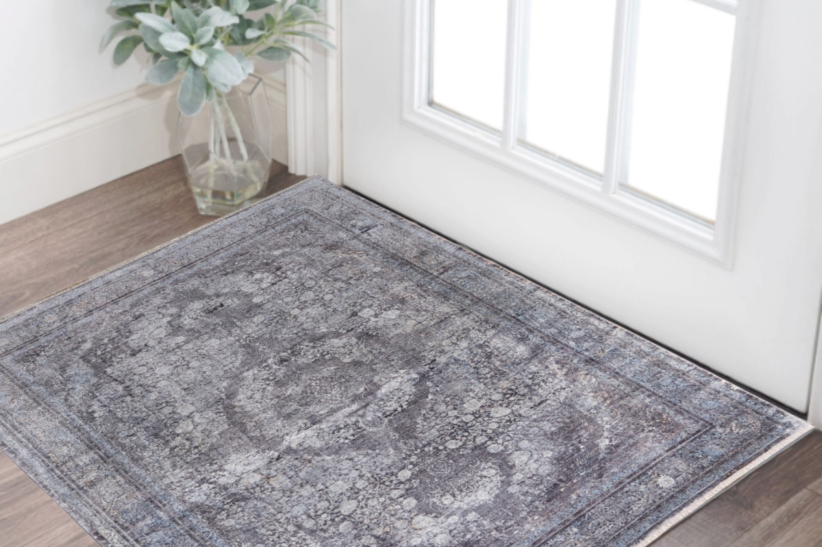 566378 2 x 3 ft. Oriental Power Loom Worn Faded Rectangle Area Rug, Gray & Silver