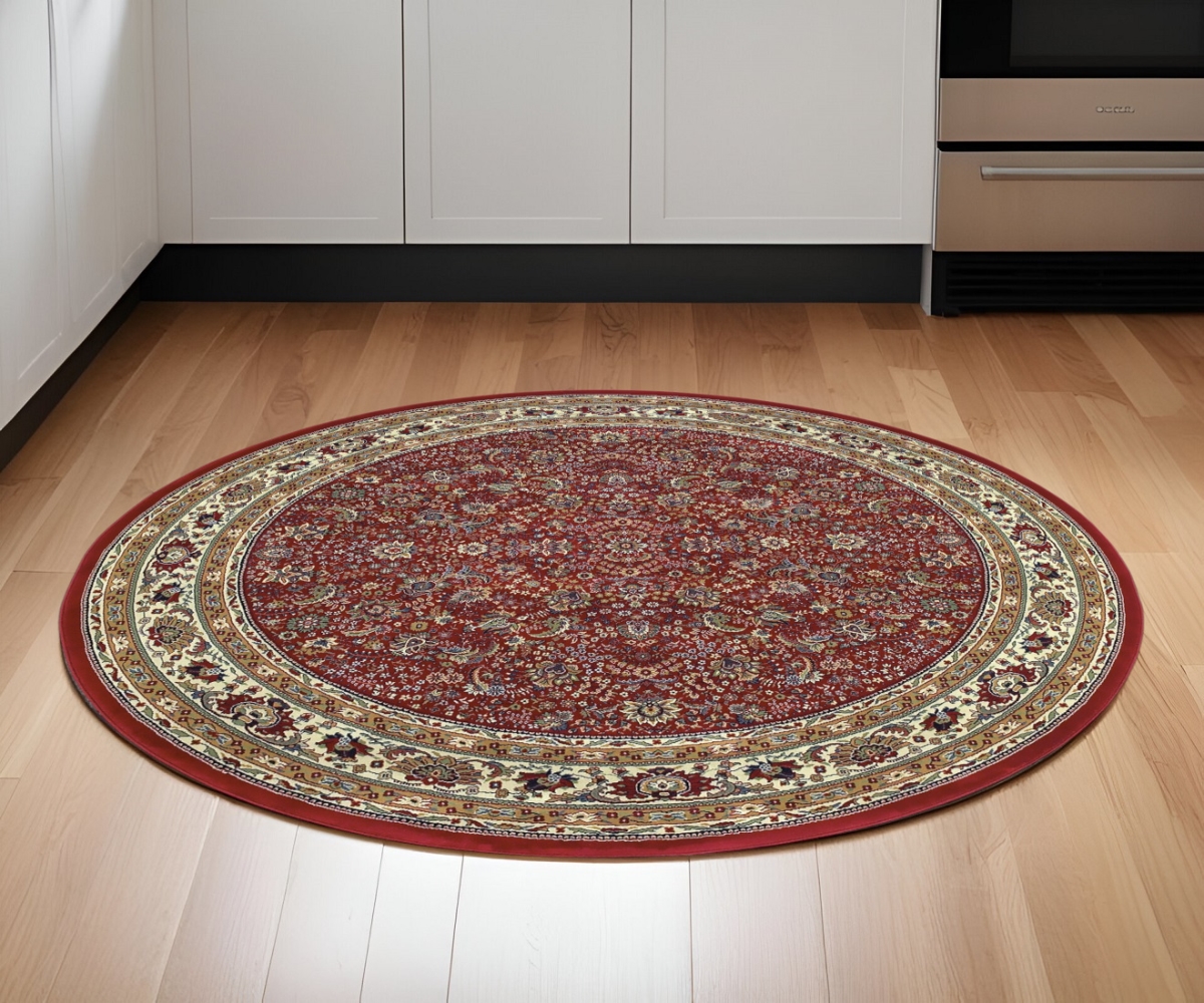 574134 6 ft. Ivory Red & Light Brown Oriental Round Rug