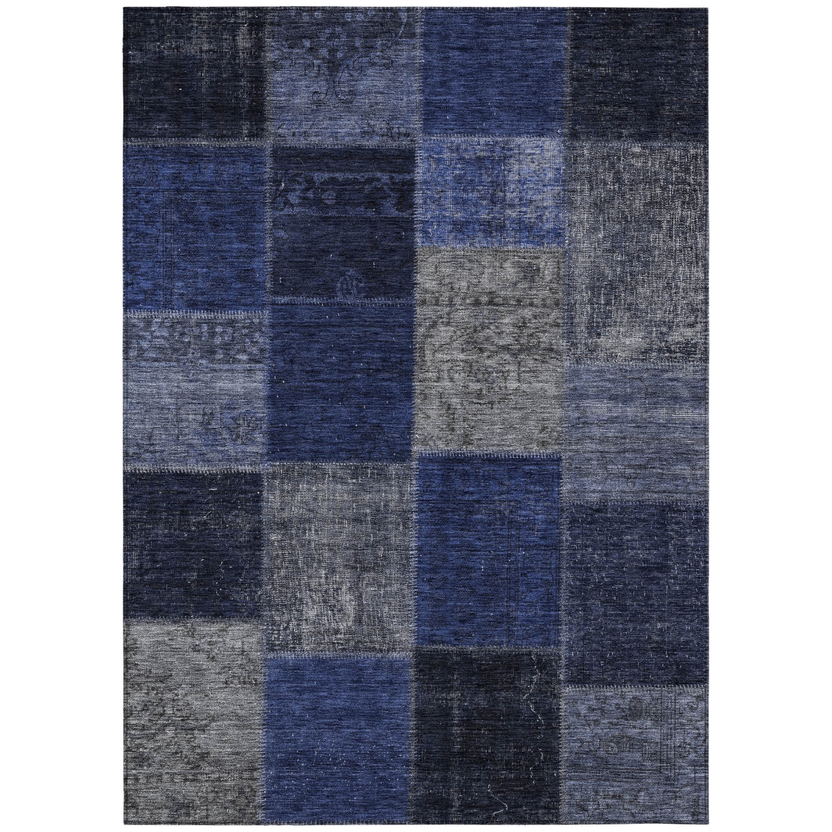 580646 3 x 5 ft. Patchwork Washable Indoor & Outdoor Rectangle Area Rug, Navy Blue & Denim Blue