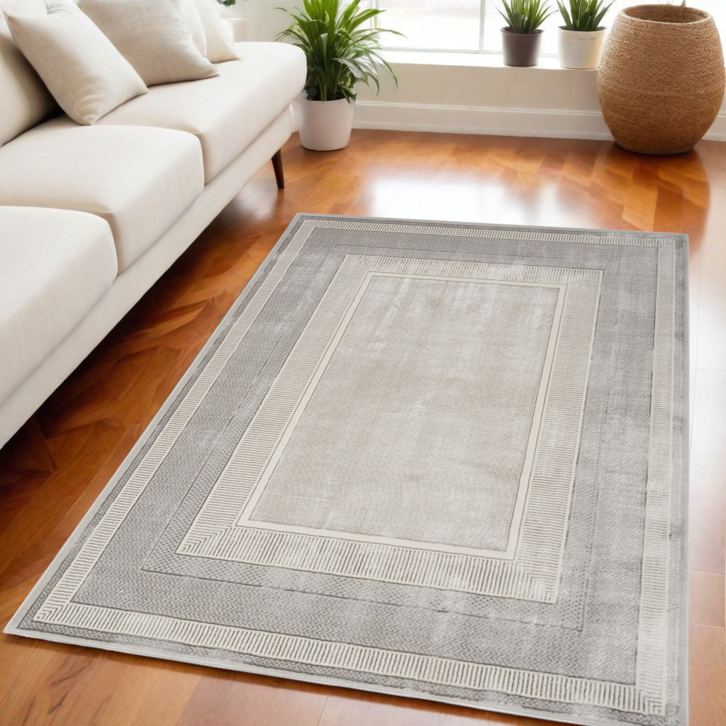 550596 8 x 10 ft. Geometric Non Skid Rectangle Area Rug, Ivory & Gray