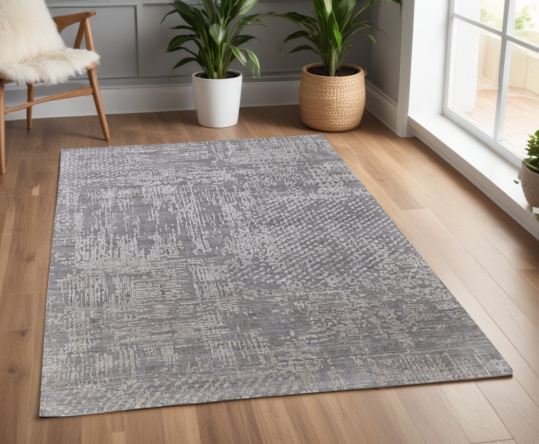 566906 4 x 6 ft. Abstract Hand Woven Worn Faded Rectangle Area Rug, Gray & Silver