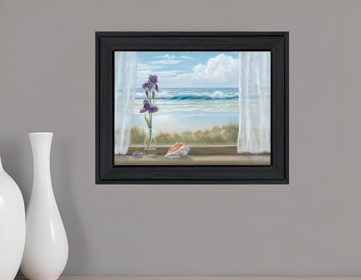 529944 Rectangle Irises on Windowsill Black Framed Print Wall Art