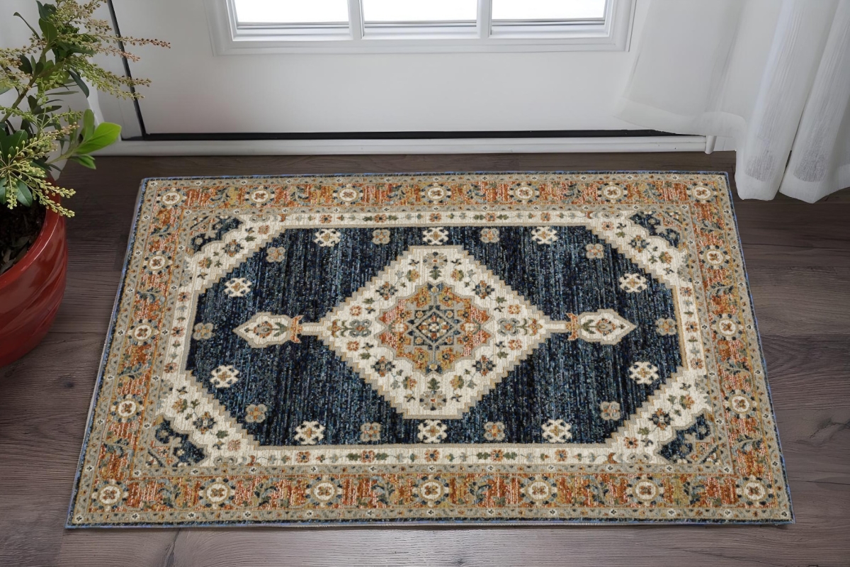 575959 3 x 5 ft. Medallion Rectangle Area Rug, Blue & Orange