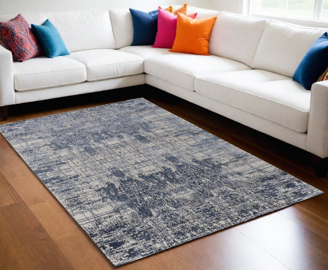 566931 5 x 8 ft. Abstract Hand Woven Worn Faded Rectangle Area Rug, Blue & Ivory
