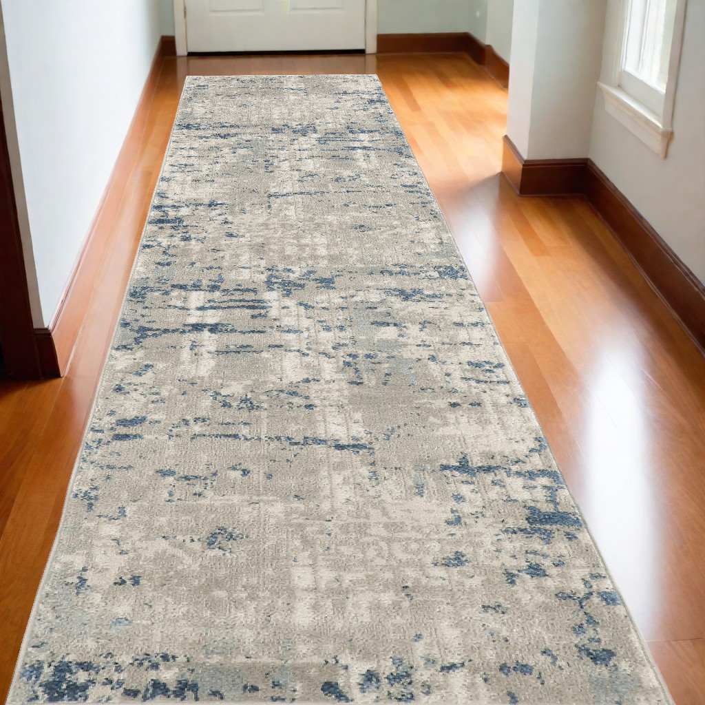 545188 20 ft. Abstract Power Loom Runner Rug, Gray & Ivory
