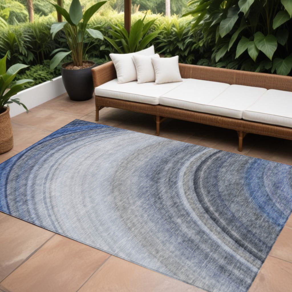 577294 10 x 14 ft. Abstract Washable Indoor & Outdoor Rectangle Area Rug, Denim Blue & Navy Blue