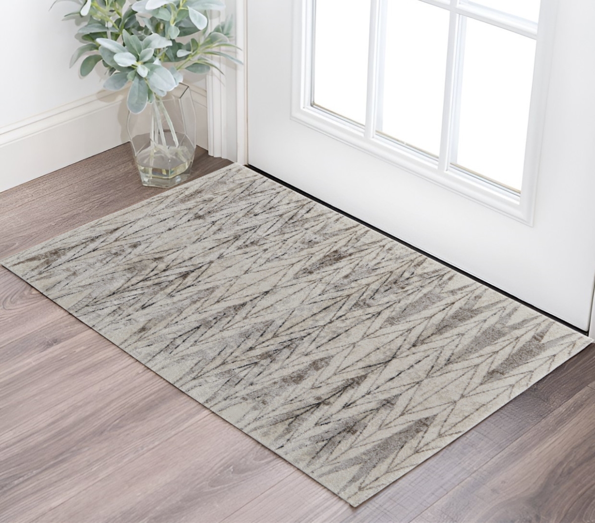 567826 2 x 3 ft. Geometric Power Loom Rectangle Area Rug, Ivory & Brown