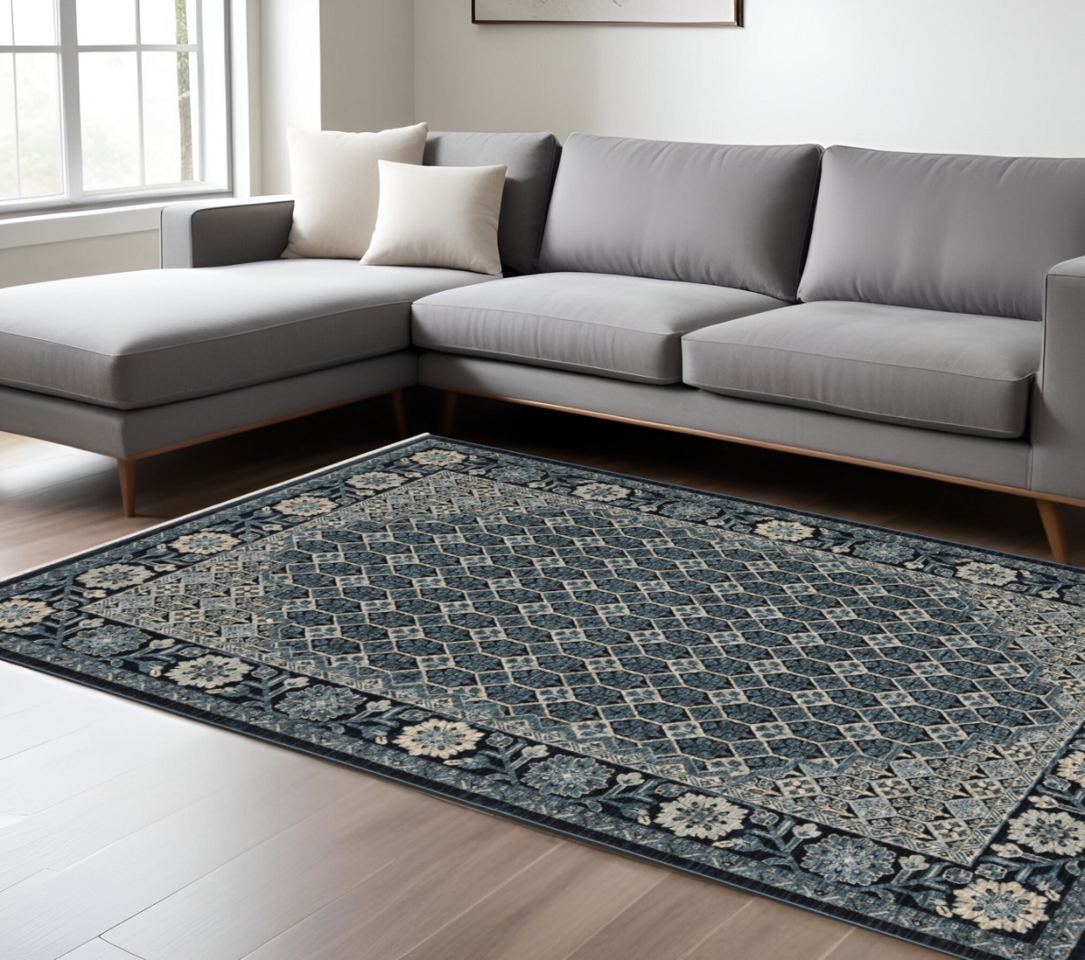 575004 8 x 11 ft. Oriental Rectangle Area Rug with Fringe, Ivory
