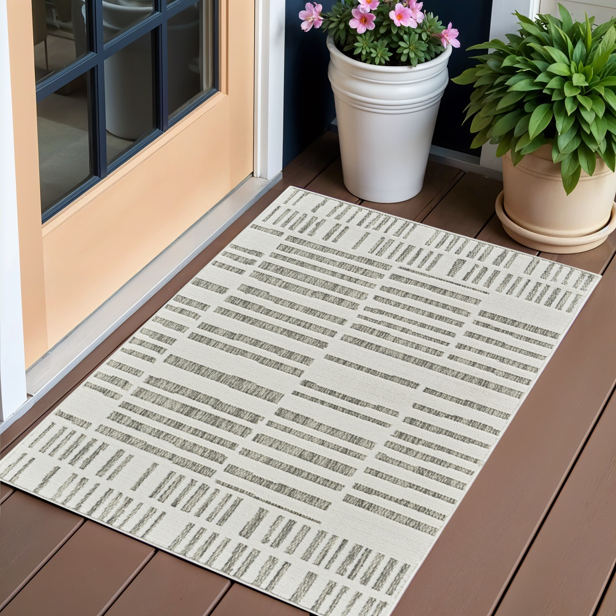 558773 3 x 5 ft. Abstract Distressed Indoor & Outdoor Rectangle Area Rug, Cream & Beige
