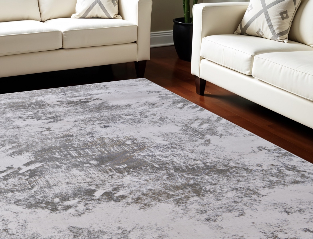 565873 10 x 13 ft. Abstract Power Loom Worn Faded Rectangle Area Rug, Gray & Silver