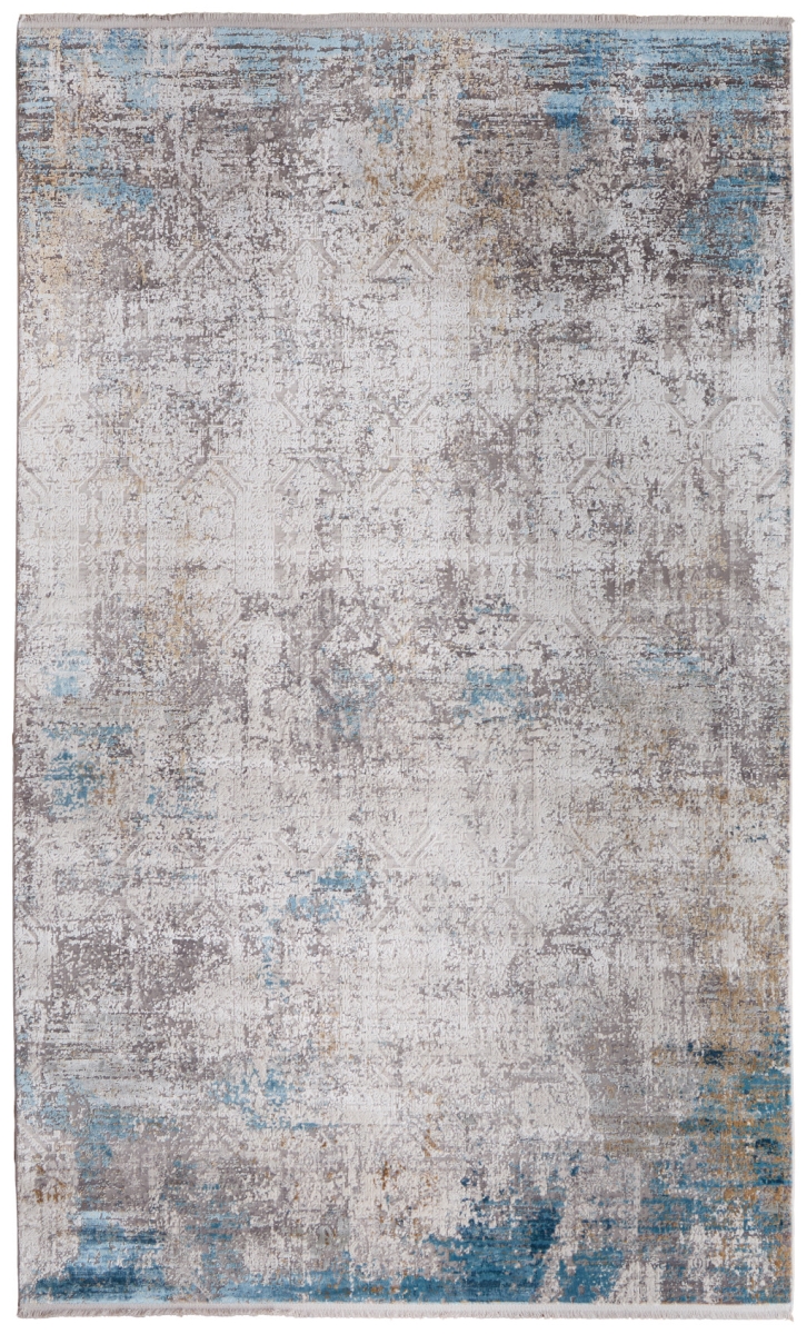 566021 2 x 3 ft. Abstract Power Loom Rectangle Area Rug with Fringe, Ivory, Gray & Blue