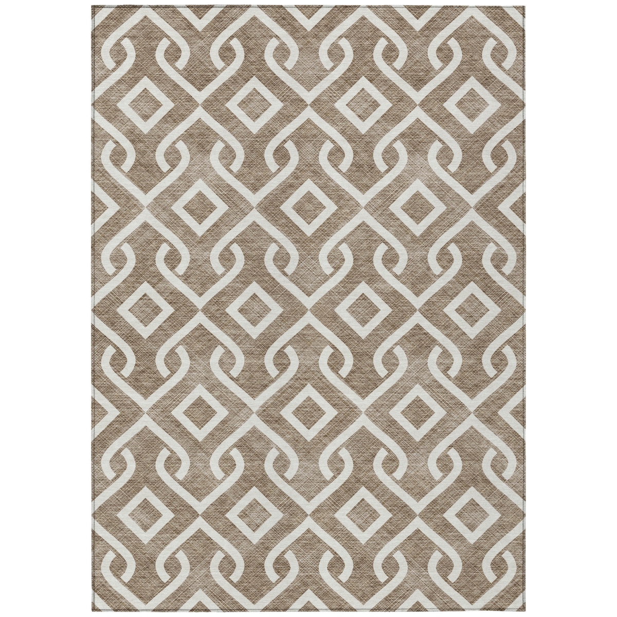 578868 3 x 5 ft. Geometric Washable Indoor & Outdoor Rectangle Area Rug, Brown & Ivory