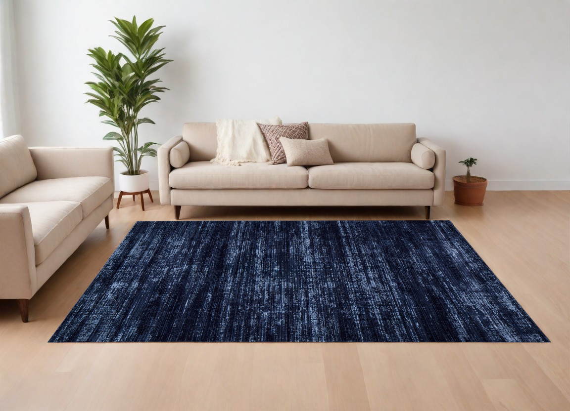 566833 9 x 13 ft. Power Loom Rectangle Area Rug, Black & Blue