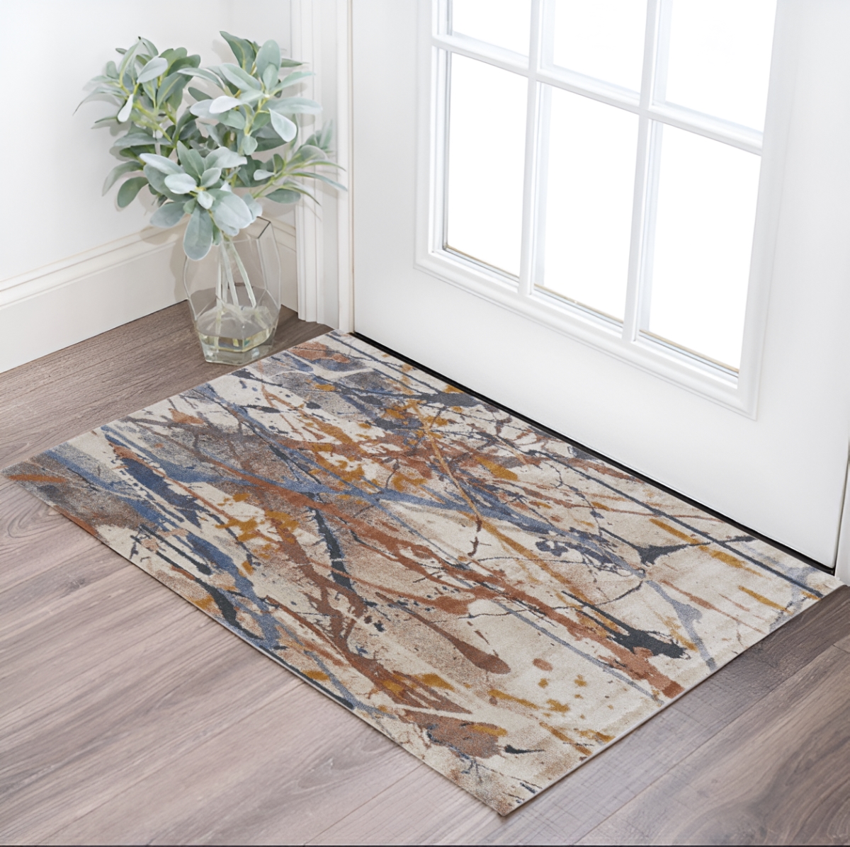 567232 2 x 3 ft. Abstract Power Loom Rectangle Area Rug, Ivory, Blue & Brown