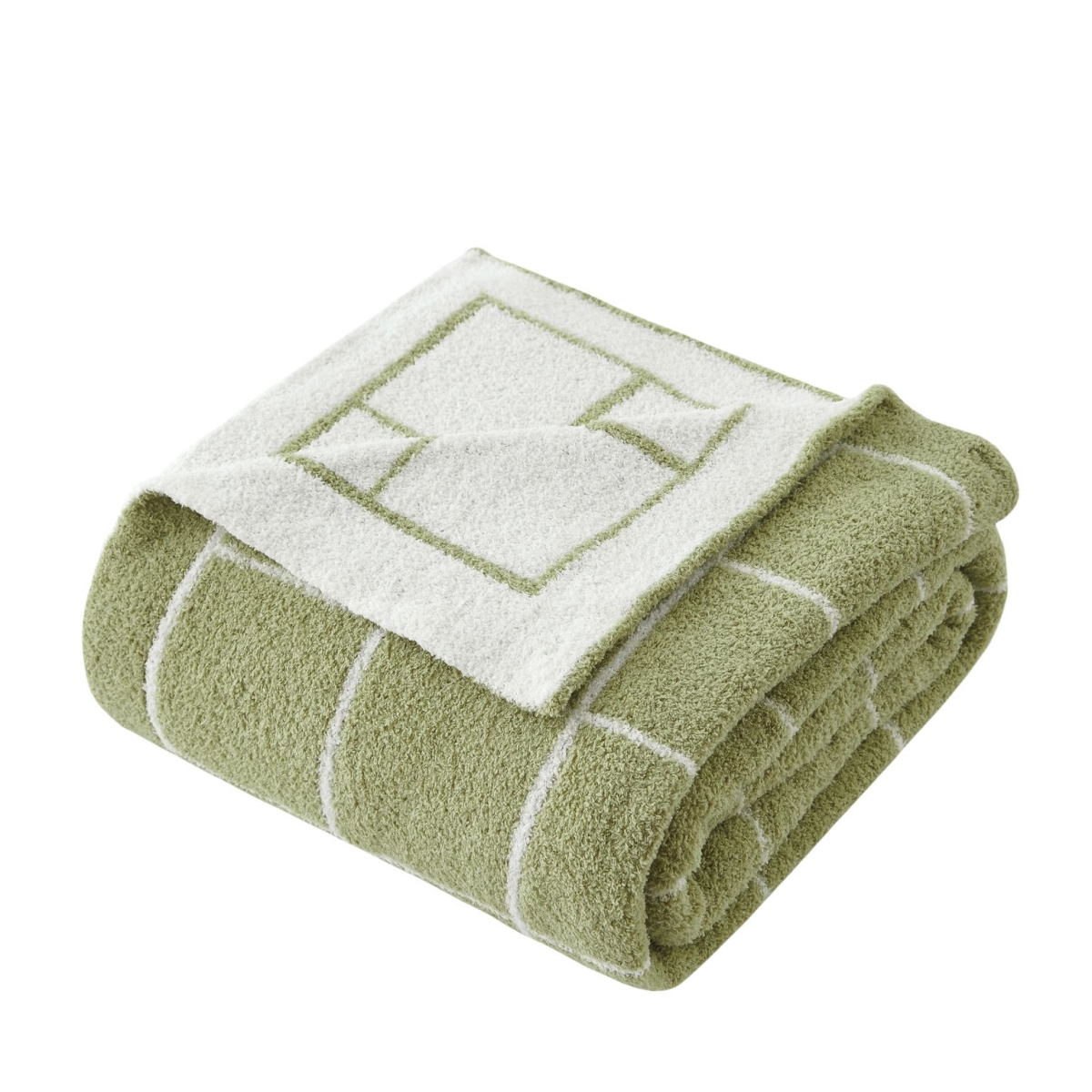Geometric Plush Throw Blanket - Green & White - 50 x 60 in. - Reversible Design