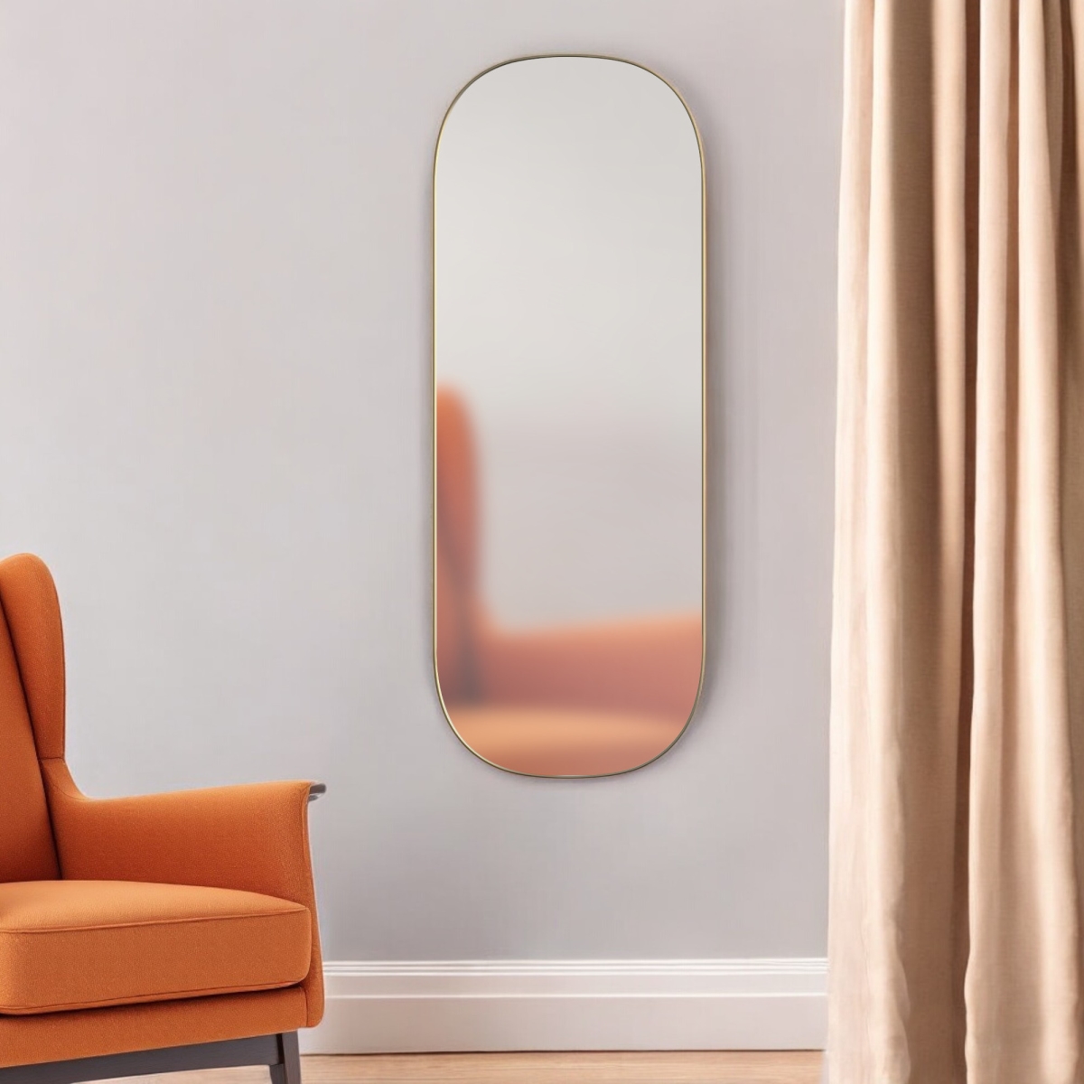 569266 47 in. Gold Oval Framed Full Size Length Hanging Mirror