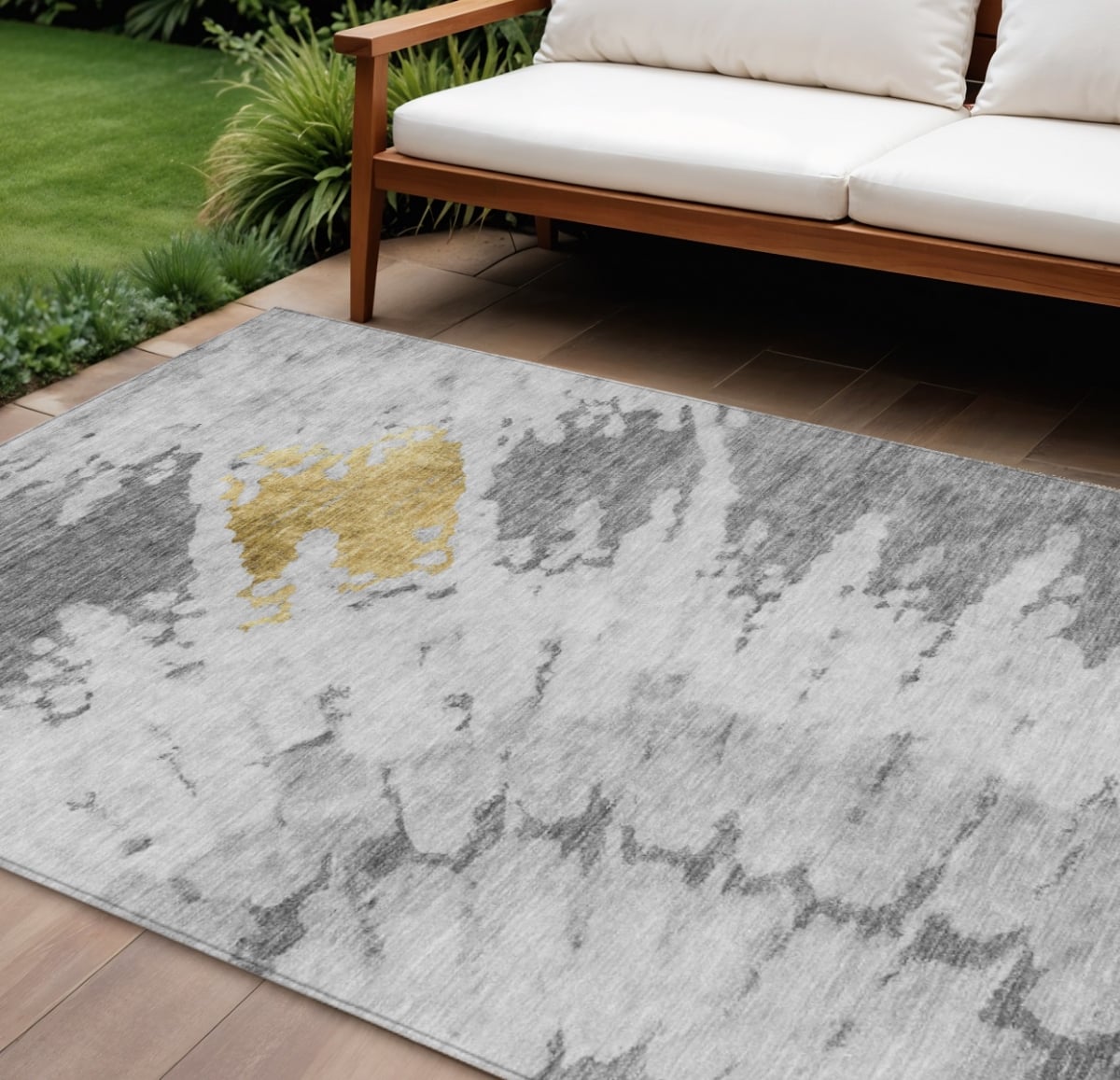578302 9 x 12 ft. Abstract Washable Indoor & Outdoor Rectangle Area Rug, Gray, Silver & Charcoal