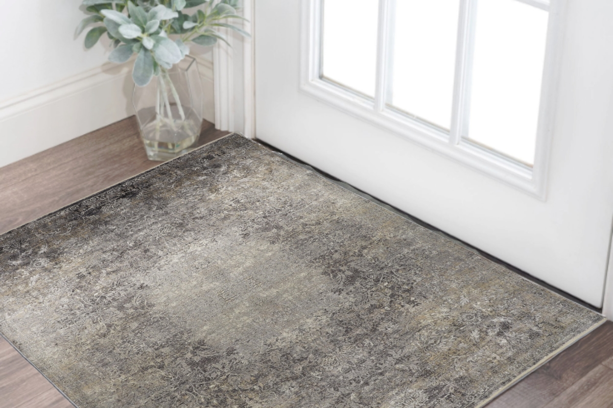 566348 2 x 3 ft. Oriental Power Loom Worn Faded Rectangle Area Rug, Tan & Gray