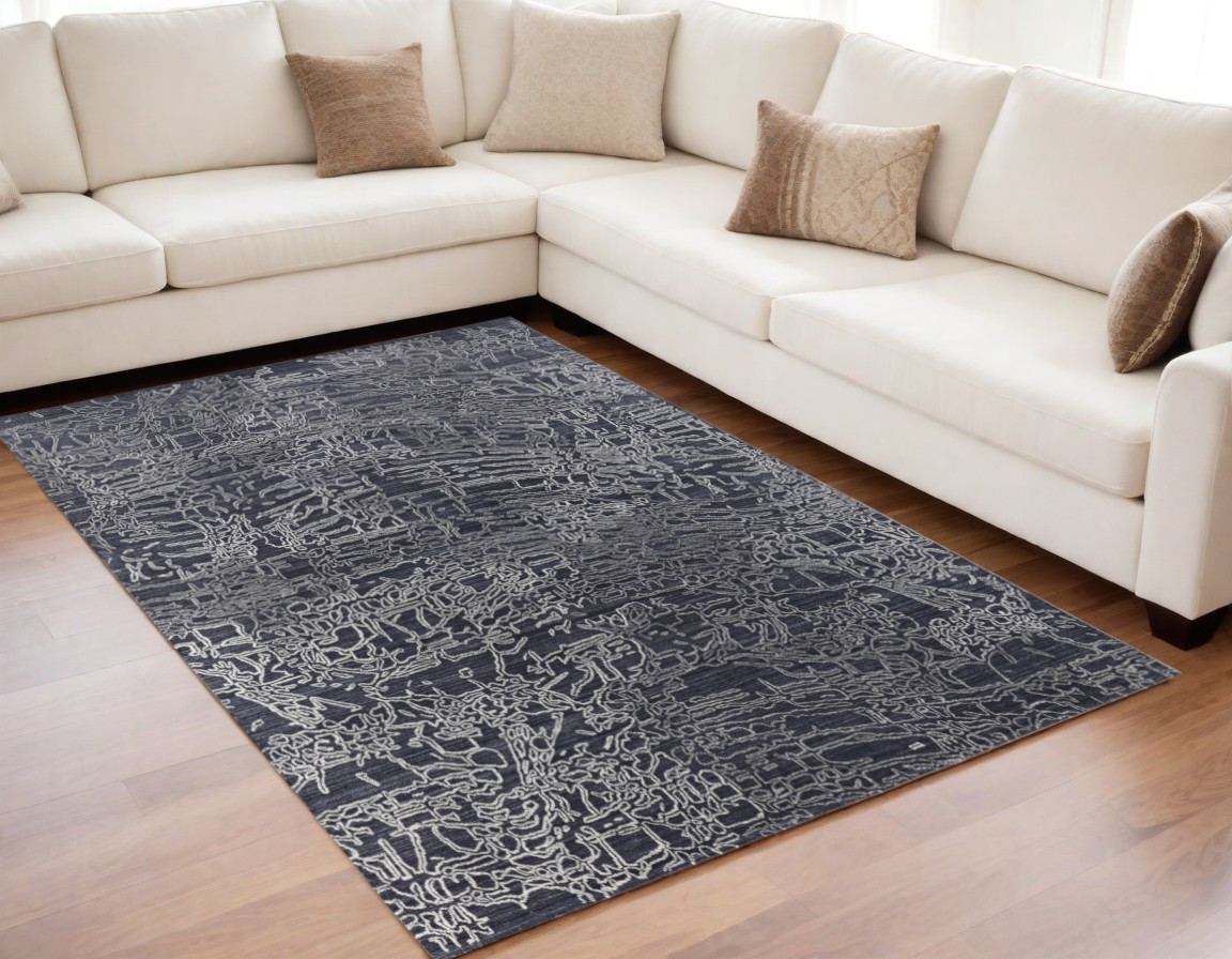 567840 5 x 8 ft. Abstract Hand Woven Rectangle Area Rug, Black, Gray & Ivory