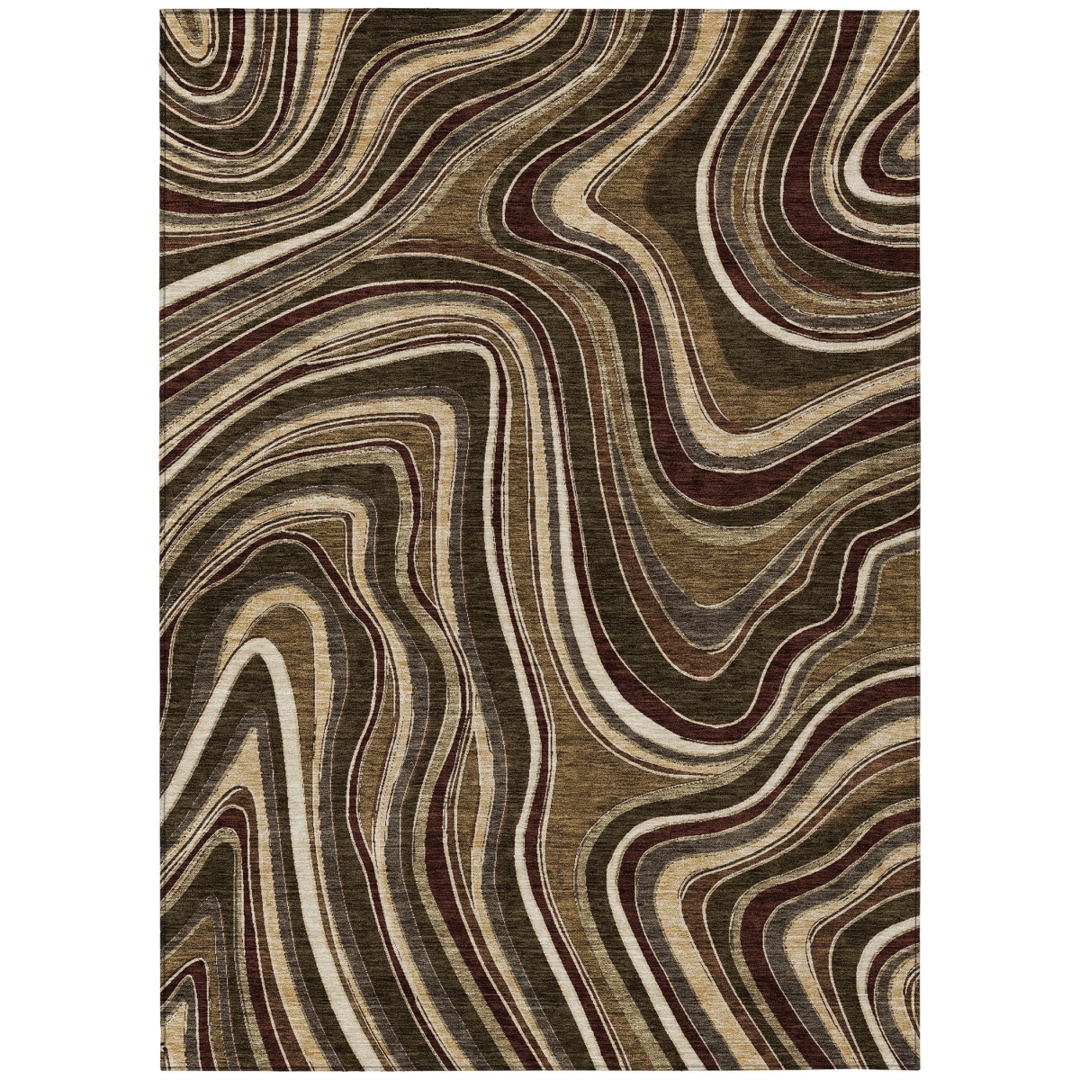 585208 3 x 5 ft. Abstract Washable Indoor & Outdoor Rectangle Area Rug, Brown & Ivory