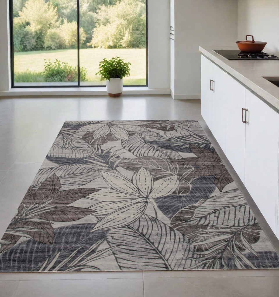 530579 4 x 6 ft. Floral Distressed Area Rug, Gray & Brown