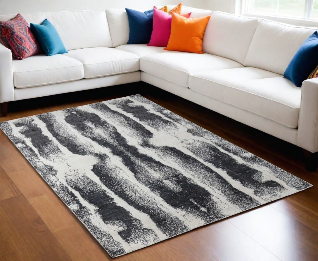 566749 5 x 8 ft. Abstract Hand Woven Rectangle Area Rug, Black & Gray