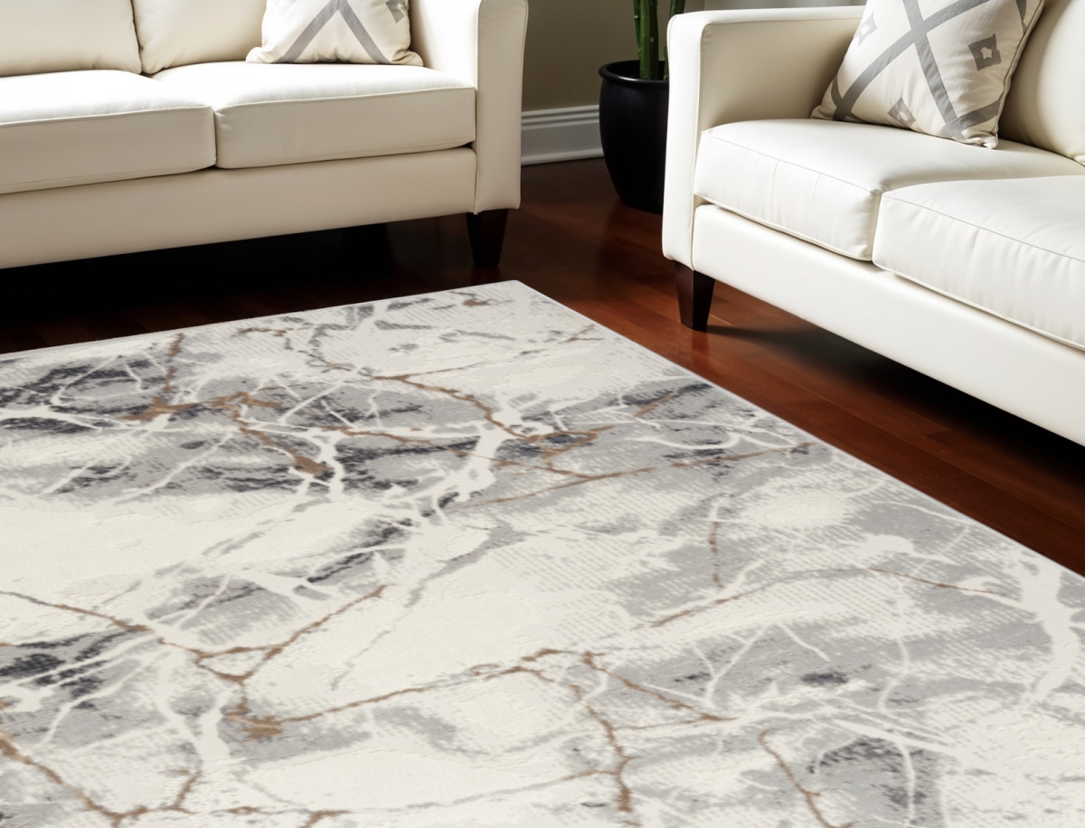 550447 8 x 10 ft. Abstract Non Skid Rectangle Area Rug, Ivory, Black & Gray