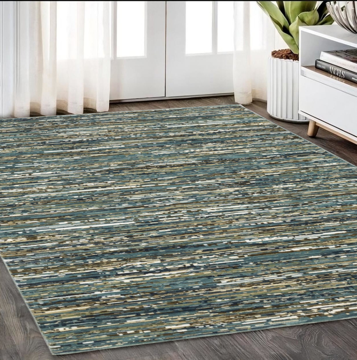 575572 5 x 8 ft. Striped Rectangle Area Rug, Blue, Brown & Ivory