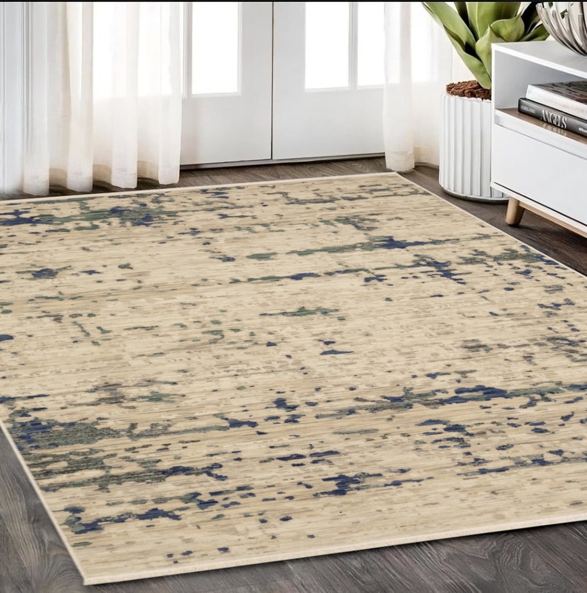 575669 5 x 8 ft. Abstract Rectangle Area Rug with Fringe, Beige & Green