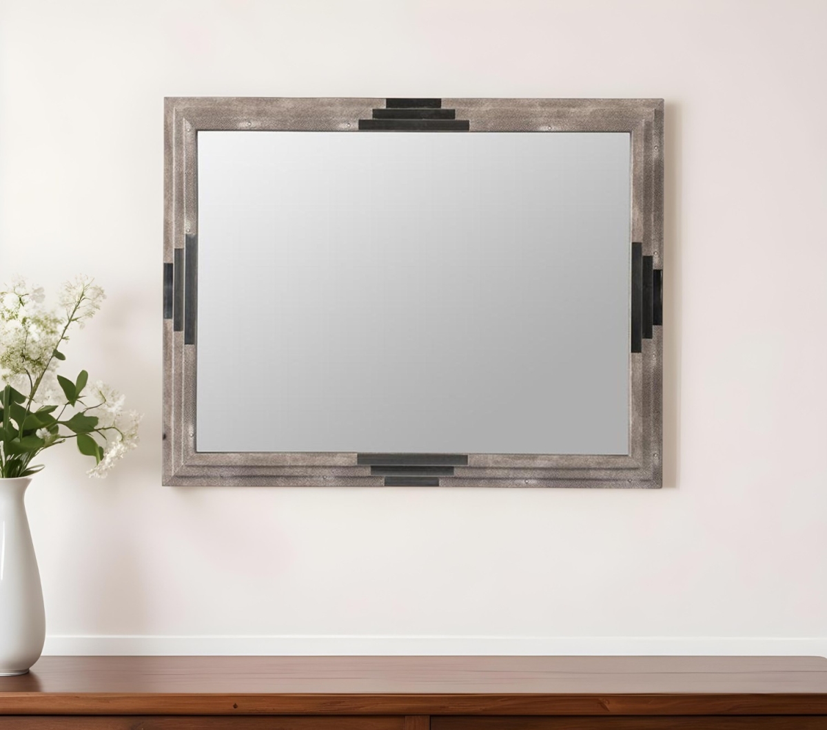 485022 28 in. Gray Framed Accent Mirror