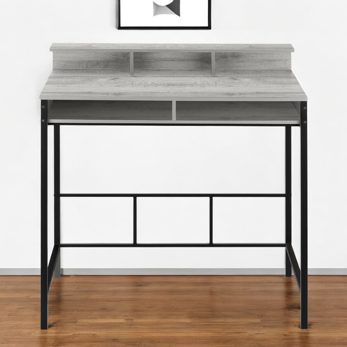 489895 47 in. Gray & Black Wood & Metal Computer Desk, 75 lbs