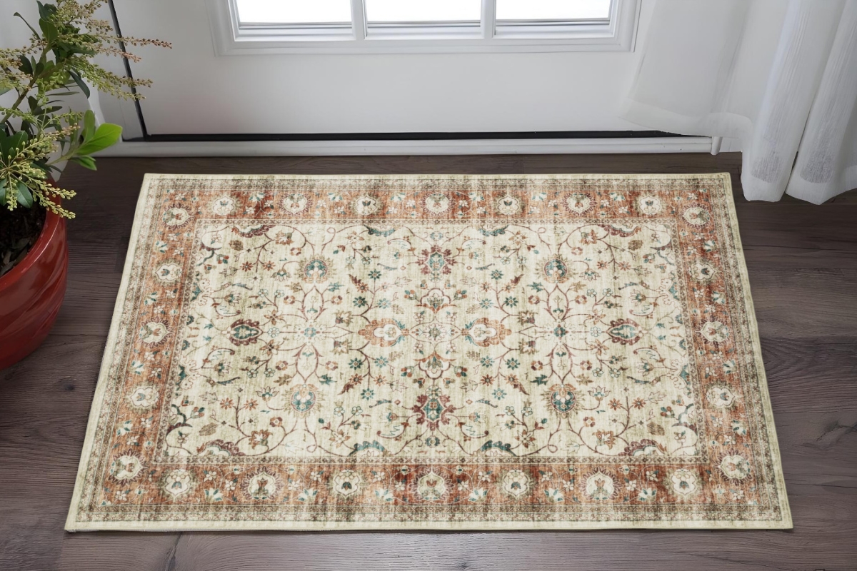 575179 2 x 3 ft. Oriental Distressed Rectangle Area Rug, Ivory & Rust