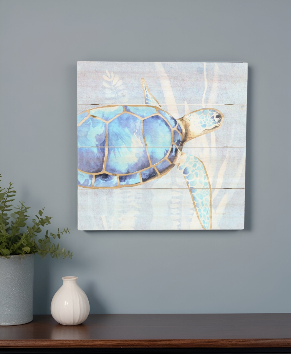 Picture of HomeRoots 569565 Swimming Sea Turtle Wooden Plank Unframed Wall Art