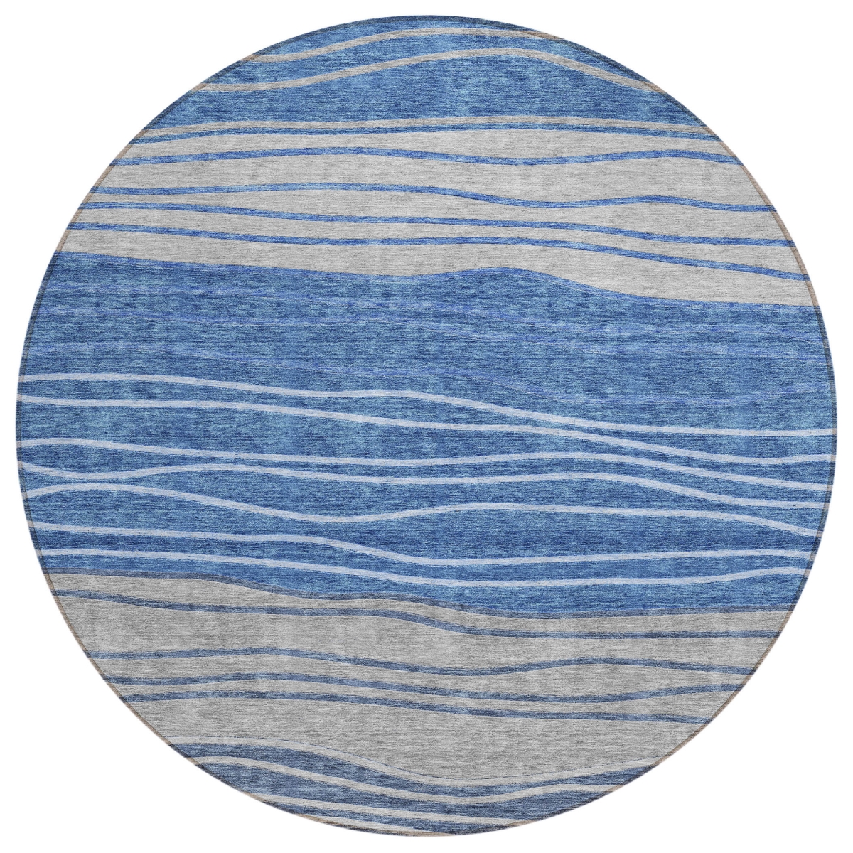 583866 8 ft. Round Striped Washable Indoor & Outdoor Area Rug, Navy Blue & Gray