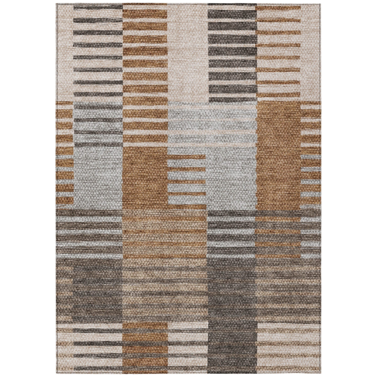 581702 5 x 8 ft. Striped Washable Indoor & Outdoor Rectangle Area Rug, Chocolate & Gray