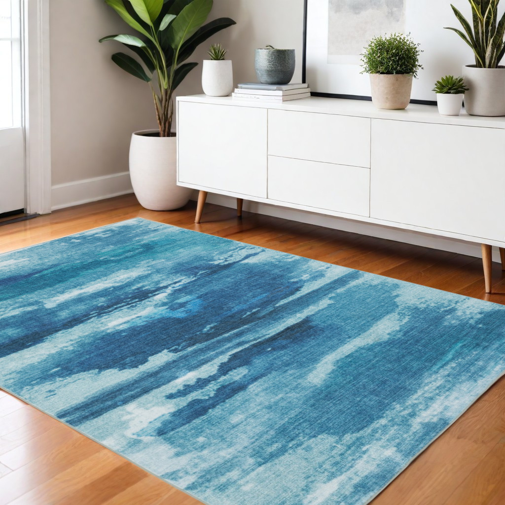574979 4 x 6 ft. Abstract Distressed Rectangle Area Rug, Sky Blue & Ivory