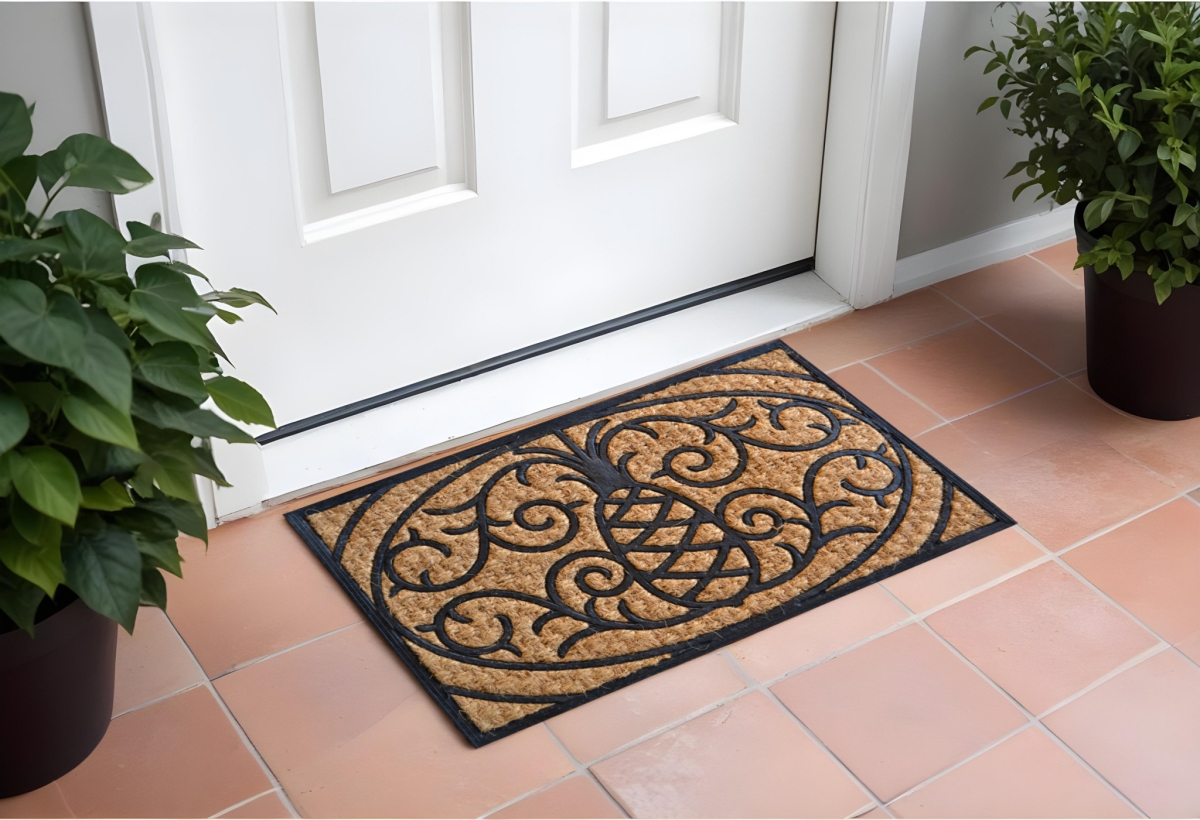 Pineapple Rubber Outdoor Door Mat - Brown & Black - 18 x 30 in. - Durable Design