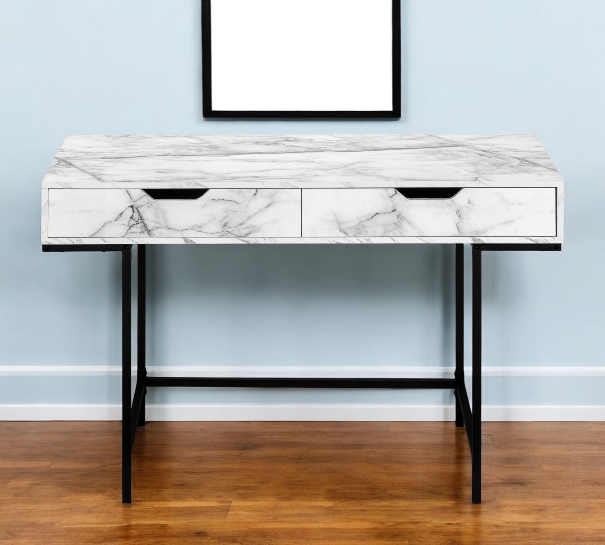 489998 47 in. White & Black Wood & Metal Computer Desk with Two Drawers
