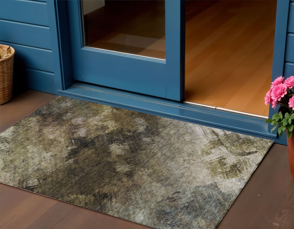577493 3 x 5 ft. Abstract Washable Indoor & Outdoor Rectangle Area Rug, Chocolate & Beige