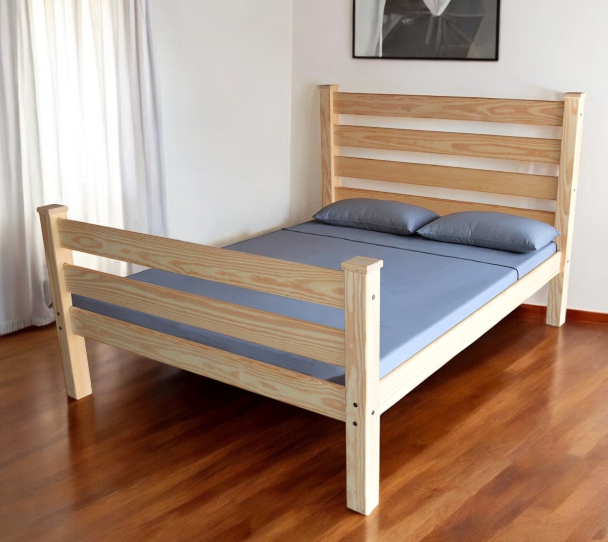 548170 Traditional Natural Solid Wood Queen Size Bed Frame