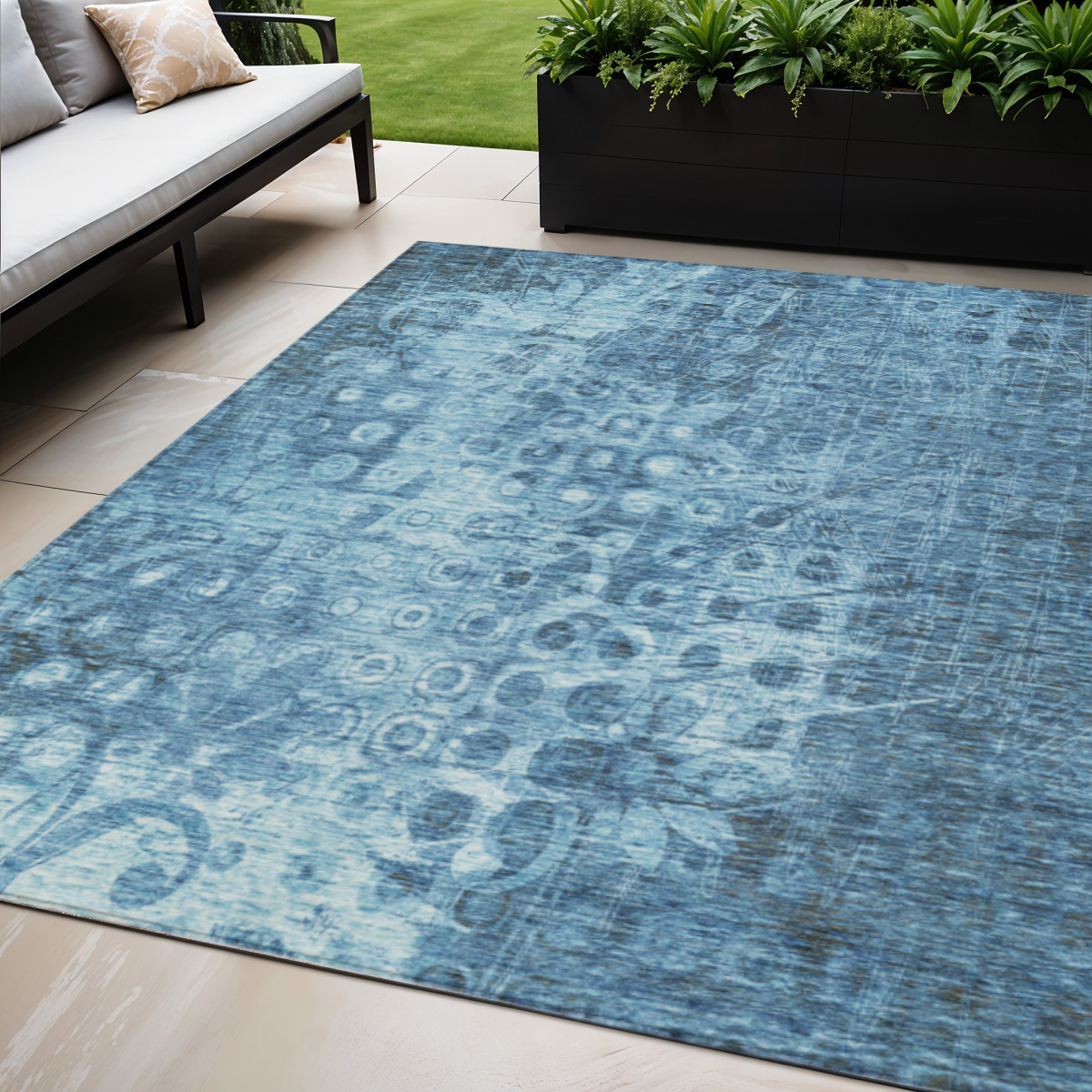 576972 5 x 8 ft. Ikat Washable Indoor & Outdoor Rectangle Area Rug, Blue