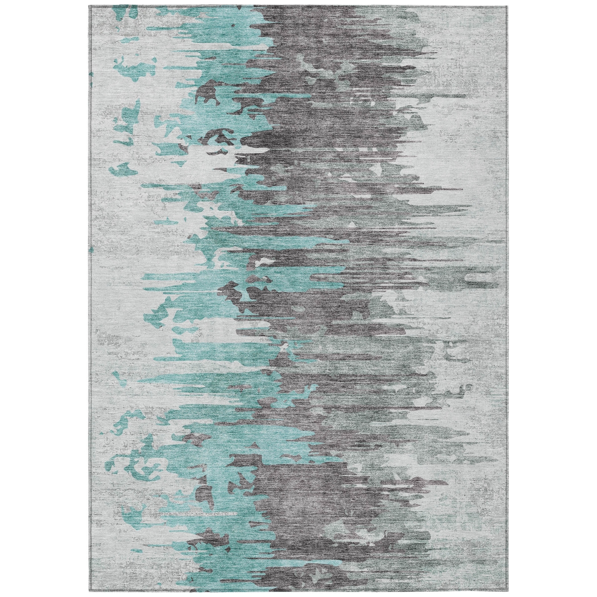 582415 10 x 14 ft. Abstract Washable Indoor & Outdoor Rectangle Area Rug, Teal Blue, Charcoal & Silver