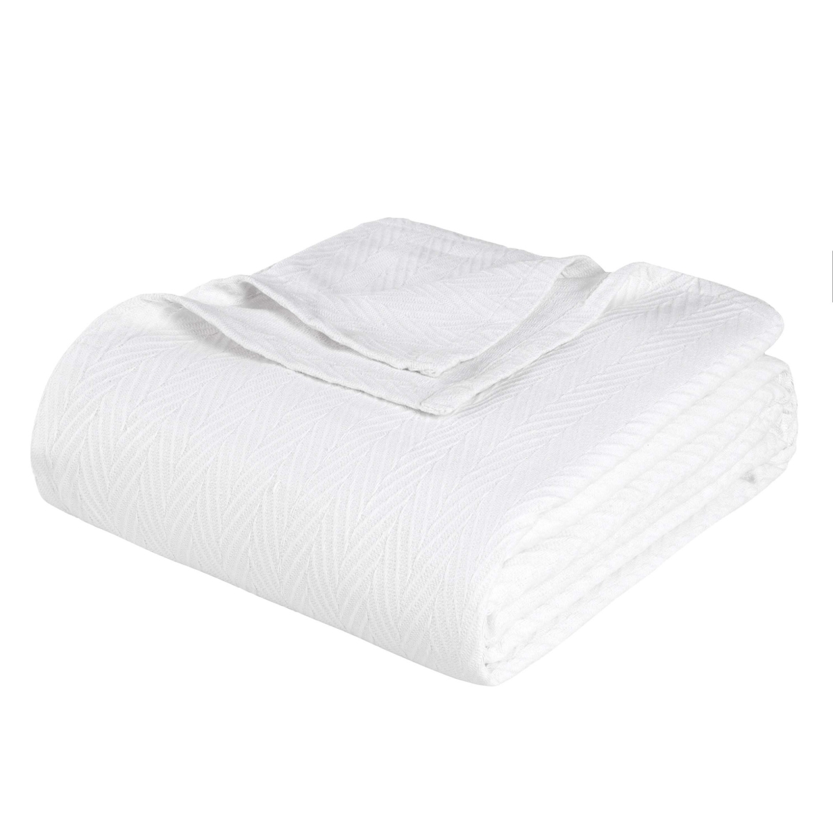 549243 Queen White Cotton Woven Chevron Blanket