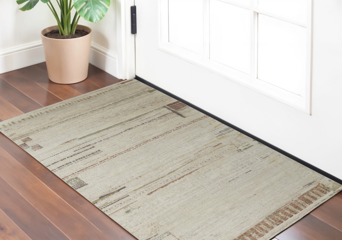 567302 2 x 3 ft. Wool Abstract Hand Knotted Rectangle Area Rug, Gray, Tan & Green