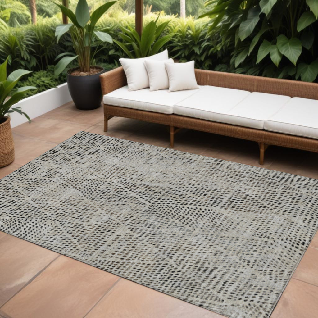 577564 10 x 14 ft. Geometric Washable Indoor & Outdoor Rectangle Area Rug, Gray, Beige & Black