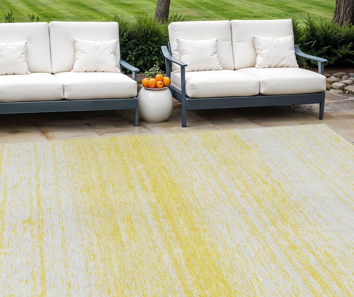 589751 10 x 14 ft. Striped Washable Indoor & Outdoor Rectangle Area Rug, Yellow & Ivory